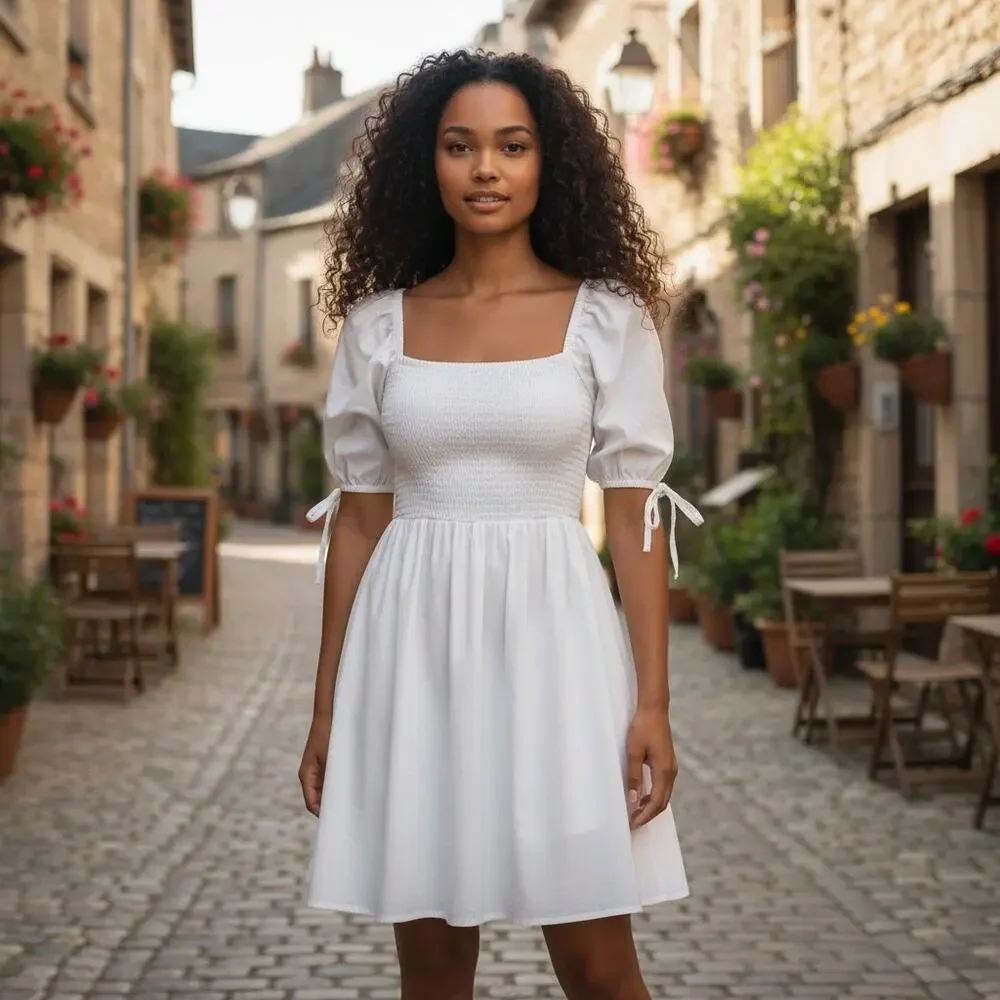 Faithfull The Brand X Revolve Wendy Mini Dress Plain White Size 2 Puff Sleeves - Picture 2 of 12